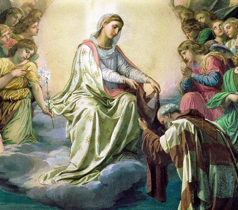 Mary gives the Brown Scapular to St. Simon Stock