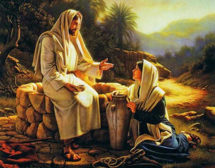 Jesus instructs the Samaritan woman.